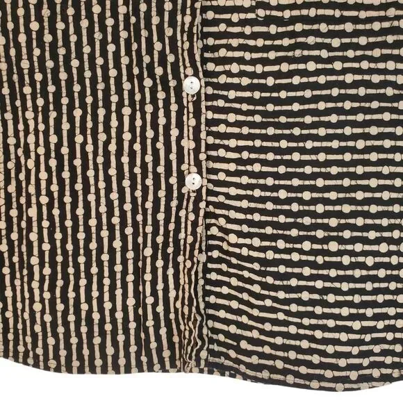Marketplace Handwork of India Button-up Cotton Printed Shirt Blouse Black Tan 1W - Picture 3 of 12